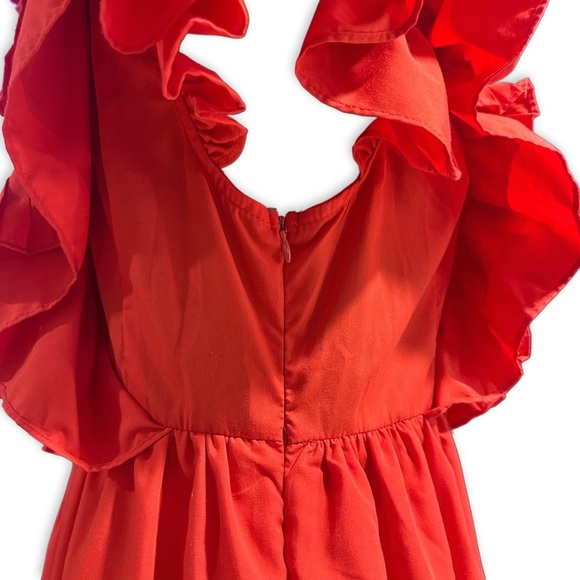 Entro Coral Red Ruched V-Neck Sundress - Picture 3 of 8